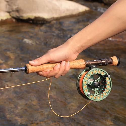 Sougayilang 5/6 Weight 9ft Fly Rod, 4-Piece Graphite Rod, Die Cast Aluminum Reel, Carrying Case, Fly Box & Fishing Flies Combo Starter Kit - color: Fly Fishing Combo #8-Green