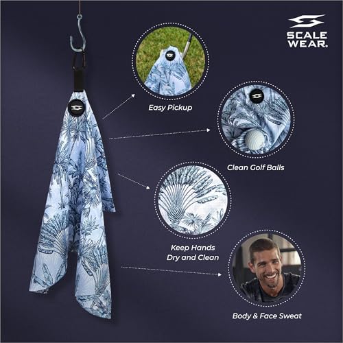 Magnetic Microfiber Waffle Golf Towel – Large 16"x24" Clean Golf Club Ball Magnet Clip to Hang on Bag Cart Strong Premium Ultra Absorbent Gear Blue Tropical Men (Blue Palms) - color: Blue Palms