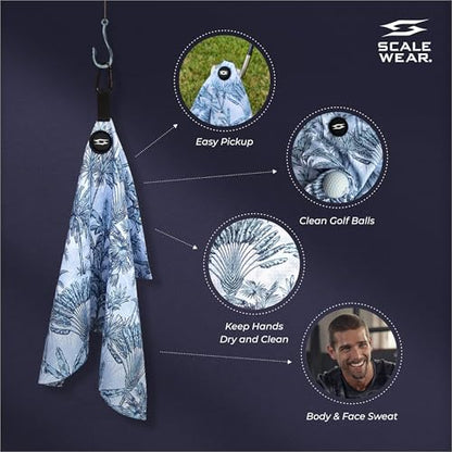 Magnetic Microfiber Waffle Golf Towel – Large 16"x24" Clean Golf Club Ball Magnet Clip to Hang on Bag Cart Strong Premium Ultra Absorbent Gear Blue Tropical Men (Blue Palms) - color: Blue Palms