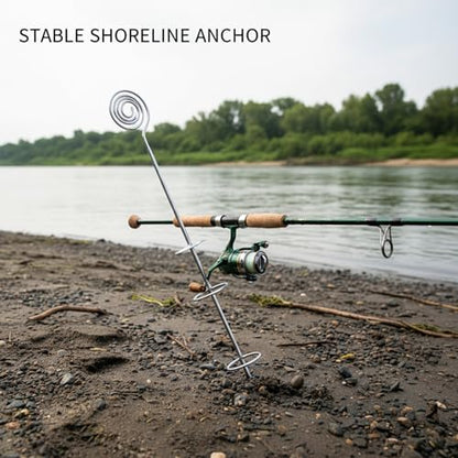 Stainless Steel Fishing Rod Holder with Ground Spike for Sand and Soil, Shoreline Anchor Support (Silver)