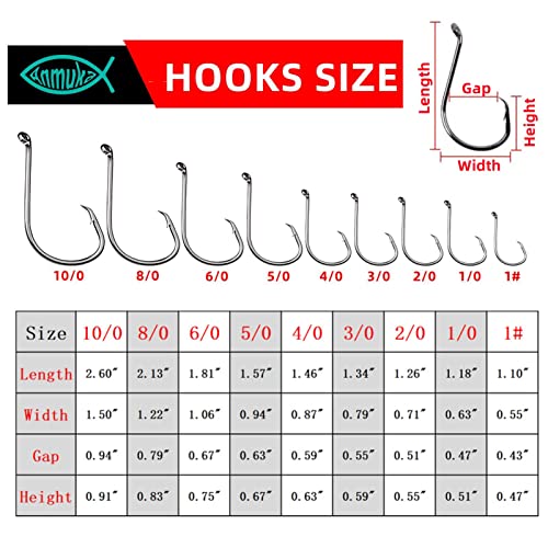 Circle Hooks Fishing Hooks 2X Strong Octopus Offset Fish Catfish Bulk Fishing Gear Equipment Hooks Set Saltwater Freshwater 50PCS - size: 8/0 50/Pack