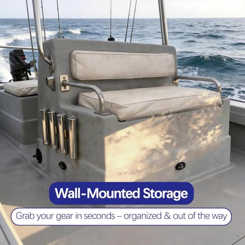 Wall Mounted 4 Tubes Linked Stainless Steel Fishing Rod Holder for Boat | Boat rod storage, rust-proof marine steel, vertical space-saving, self-draining base, hands-free gear organization - color: Silver 4 Rod