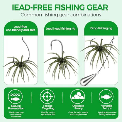 Tentacle Fishing Lure,Dice Bait Soft Plastic Swim Bait,Sea Urchin Lure,for Drop Shot,Weird Fishing Rig,Trout Sea Bass Mandarin Fish Catfish Slow Sinking Soft Lure 2.36 in,3.9 in and 4.3 in. - size: 5PC-4.3"