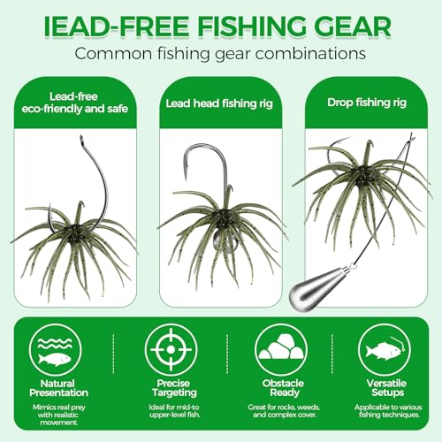 Tentacle Fishing Lure,Dice Bait Soft Plastic Swim Bait,Sea Urchin Lure,for Drop Shot,Weird Fishing Rig,Trout Sea Bass Mandarin Fish Catfish Slow Sinking Soft Lure 2.36 in,3.9 in and 4.3 in. - size: 10PC-4.3