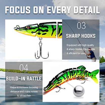 TRUSCEND Swimmax Easy Catch Fishing Lures with BKK Hooks, Wiggling, Vibrating, Rattling and Gurgling for More Bite, Heavy-Duty Dyneema Fiber Jointed Swimbaits for Bass, Trout, Walleye, Crappie, Pike - color: G-4.7",0.7oz