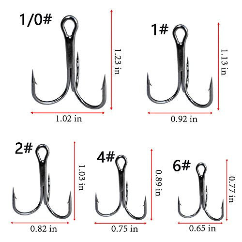 Drasry Fishing Treble Hooks Set for Saltwater Freshwater Size 1/0 to 16 High Carbon Steel Different Fish Hook 50pcs/Box - color: Black, size: #6 to #1/0 Large