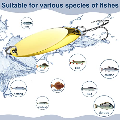 HESTYA Fishing Lures Spoons Saltwater Treble Trout Lures Hard Metal Spinner Baits 5 Sizes Casting Spoon Hooks for Salmon Bass in 1/5 1/4 3/8 1/2 3/4 oz - color: Gold