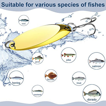 HESTYA Fishing Lures Spoons Saltwater Treble Trout Lures Hard Metal Spinner Baits 5 Sizes Casting Spoon Hooks for Salmon Bass in 1/5 1/4 3/8 1/2 3/4 oz - color: Gold