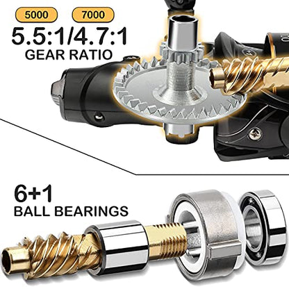 Sougayilang Bait Feeder Spinning Reels,33Lbs Drag Carp Fishing Reel Front and Rear Drag System, Freshwater Fishing Reel for Live Liner Bait Fishing for Catfish Fishing - color: B-S331-5000