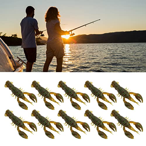 10PC Soft Fishing Lure Crawdad Bait Creature Baits Fishing Lure Set Bass Fishing Lures Soft Plastic Fishing Lures PVC Shrimp Artificial Soft Lure Baits Crawfish Bait Shrimp - color: Green