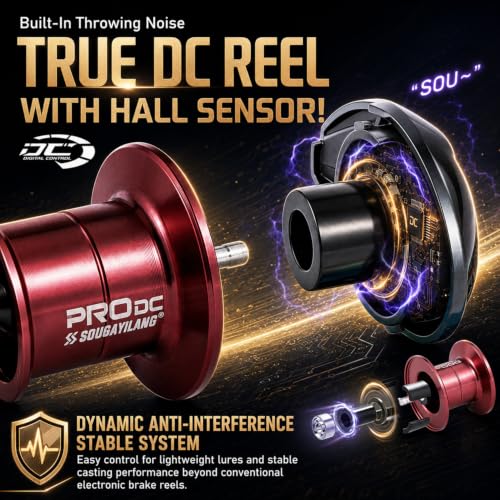 Sougayilang Upgraded DC Baitcasting Reel with Digital Control Braking, Carbon Fiber Handle, 7+1 Stainless Steel Bearings, 7.2:1 Gear Ratio, Brass Gear, Audible Drag Clicker - color: Left Handed