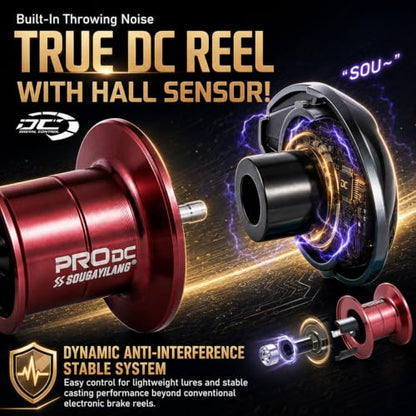 Sougayilang Upgraded DC Baitcasting Reel with Digital Control Braking, Carbon Fiber Handle, 7+1 Stainless Steel Bearings, 7.2:1 Gear Ratio, Brass Gear, Audible Drag Clicker - color: Right Handed