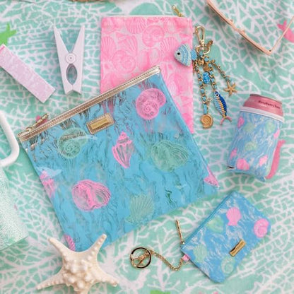 Lilly Pulitzer Water Resistant Vinyl Beach Day Pouch, Zipper Bag Includes Drink Hugger, Small Pouch, and Towel Clips - color: Shelden