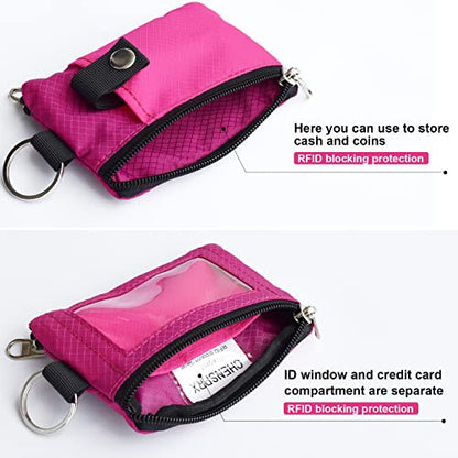 CHENSPRX Minimalist RFID Blocking Small Wallet with ID Window,WaterResistant Zip Id Case Wallet with Lanyard Keychain for Cards,Cash,Travel,Women,Men - color: DeepPink+RoguePink