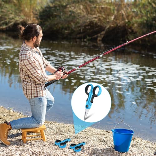 Honoson 2 Pcs 5.7" Fishing Scissors Braided Line Cutters Fishing Heavy Duty 3cr13 Non Slip Serrated Edge Scissors Saltwater Freshwater Braid Multi Function Snips for Trimming (Blue Black) - color: Blue Black