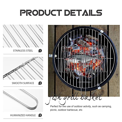 Yardwe Portable Stainless Steel Fish Grill Basket 16.33 Inch Outdoor Cooking Tool with Handle for Camping Bbq Grilling Meat Vegetables - color: Silver