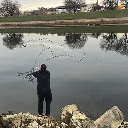 BASSDASH American Saltwater Fishing Cast Net 3/8 1/4-Inch Mesh 4ft 6ft 8ft Radius, 1-Pound Per Foot, for Bait Fish with Utility Bucket Casting - size: 6 Ft, style: 3/8 Mesh