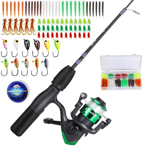 Sougayilang Ice Fishing Rod and Reel Set, Ice Fishing Includes Ice Jigs, Lures, and Essential Tackle,27" Medium/Light Power Ice Spinning Rod,EVA Foam Grip Handle - color: F-spinning ice combo-MYMXE, size: 26"
