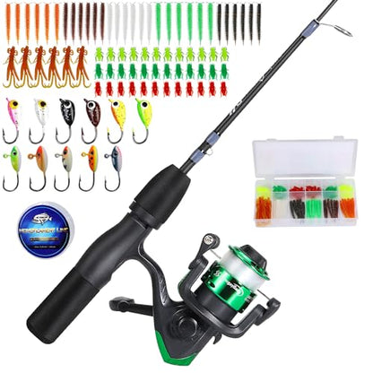 Sougayilang Ice Fishing Rod and Reel Set, Ice Fishing Includes Ice Jigs, Lures, and Essential Tackle,27" Medium/Light Power Ice Spinning Rod,EVA Foam Grip Handle - color: F-spinning ice combo-MYMXE, size: 26"
