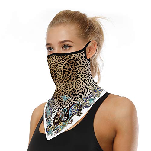 YAYOUREL Neck Gaiter Face Mask Bandanas for Men Women UV Face Scarf Cover Ear Loop Hole Facemask for Fishing Running Cycling - color: Brown White