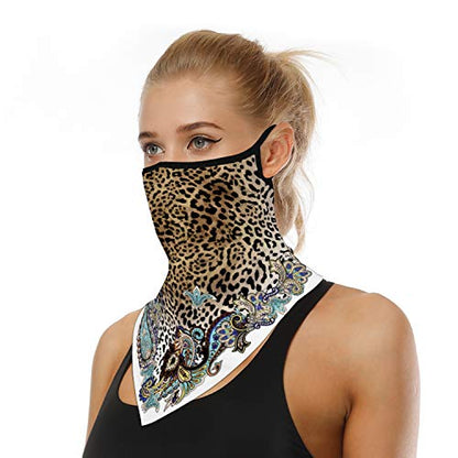 YAYOUREL Neck Gaiter Face Mask Bandanas for Men Women UV Face Scarf Cover Ear Loop Hole Facemask for Fishing Running Cycling - color: Brown White