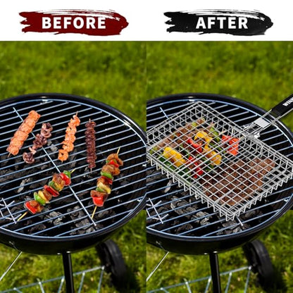 Portable Grill Baskets WINHONW Bbq net BBQ Grilling Basket veggie grill basket Folding with Removable Handle.Grill Vegetable basket BBQ Accessories Grilling Barbecue Basket Grill Baskets Grill net for Outdoor Grilling