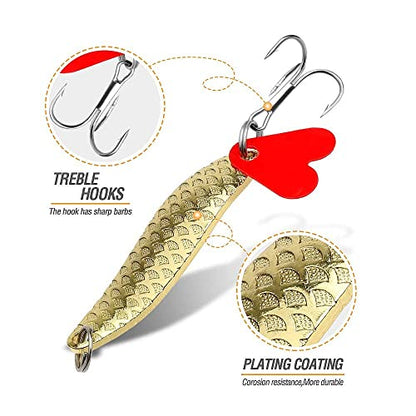 DONQL Spoon Fishing Lures, Metal Fishing Spoon Lures Hard Baits Saltwater Fishing Lures Spinner Baits Fish Treble Hooks Tackle Salmon Bass - color: Set B