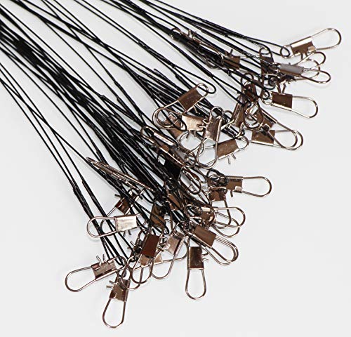 60pcs Fishing Wire Leaders Nylon-Coated Fishing Line Wire Leaders with Swivels and Snaps 6inch, 9inch, 12inch - color: Black-60pcs
