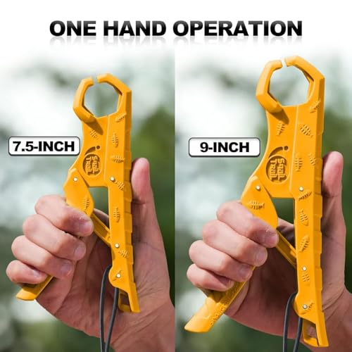 SNAIL TRAIL 7.5'' Floating Fish Gripper, Fishing Grabber | Catfish Mouth Pliers, Caught Bass Holder, Fish Scale Hook Clamp, Saltwater Lip Grip Tool with Lanyard, Gifts for Men - color: Yellow