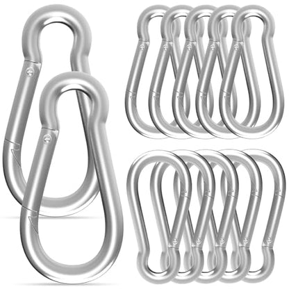 Carabiner, Heavy Duty Galvanized Steel Spring Snap Hook Carabiner Clips with 770LBS Holding Capacity, Ideal for Outdoor, Hammock, Swing and Travel (M10 4Inch, 12PCS) - size: 12PCS-M10, style: Silver