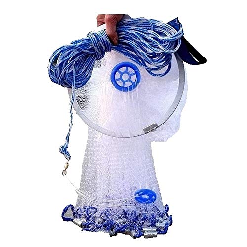 Cast Fishing Net with Aluminum Frame, 0.8 inch Mesh, 7.8-13.8 ft Diameter - color: White, size: Dia: 13.8FT (metal sinker)