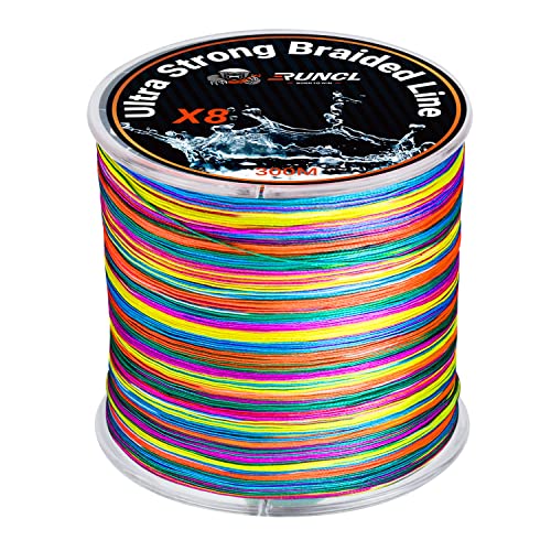 RUNCL 8 Strands Braided Fishing Line - High Visibility Colored Braid Line, Super Strong, Abrasion Resistant, No Stretch, 328yds/546yds/1093yds, 12lb to 100lb for Saltwater or Freshwater Fishing - color: Multicolor, size: 18lb - 328yds