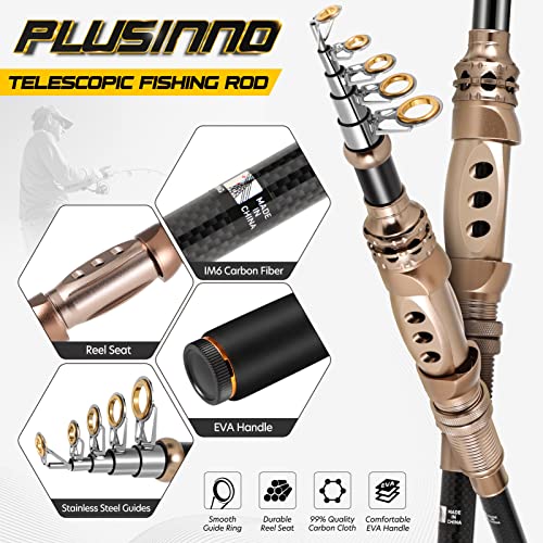 PLUSINNO Fishing Rod and Reel Combos Carbon Fiber Telescopic Fishing Pole with Reel Combo Sea Saltwater Freshwater Kit Fishing Rod Kit - color: Fishing rod+reel(No Lures&Line), size: 7.87 ft