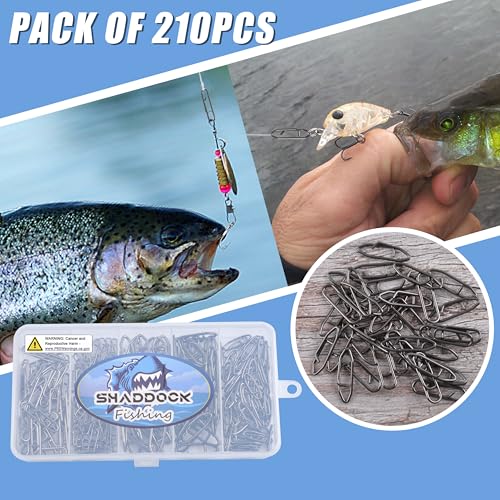 Power Clips Fishing Snaps Set High Strength Stainless Steel Quick Change Connector Swivels Tackle Fish Lure Attachement Freshwater Saltwater - style: 210PCS