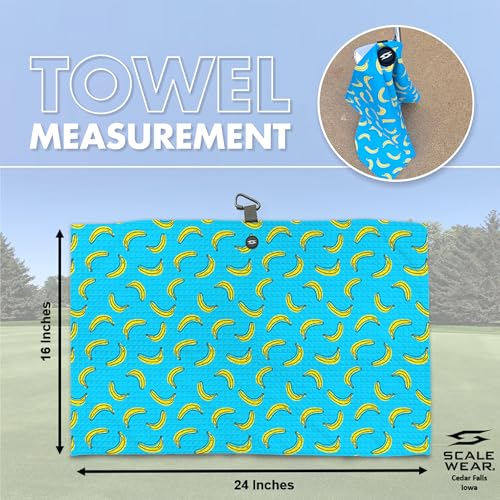 Magnetic Microfiber Waffle Golf Towel – Funny Large 16"x24" Clean Golf Club Ball Magnet Clip to Hang on Bag Cart Strong Premium Strength Ultra Absorbent Gear Black Disc Men (Teal Bananas) - color: Teal Bananas