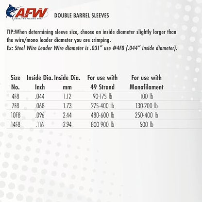 AFW American Fishing Wire Double Barrel Crimp Sleeves – Copper, Black Burr-Free & Corrosion Resistant Finish, Ideal for Rigging Fishing Leaders Over 90lbs, Packaged for Angler's Choice (Retail, Bulk) - size: 1000 Pieces, 0.096 -Inch Inside Diameter