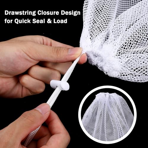 Mesh Chum Bag, 4 Pcs Bait Chum Bucket for Enhanced Fishing Attraction 12×18 inch, Nylon Drawstring Laundry Bags, White Net Storage Bags for Saltwater Fishing Kitchen Gifts Travel College - size: 12 x18 inch