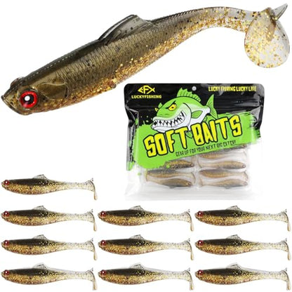 LUCKYFISHING Paddle Tail Swimbaits Soft Plastic Swimbaits Soft Baits for Bass Fishing Trout Crappie Walleye Freshwater Saltwater 10/16/20 PCS Soft Plastic Baits 4/3.5/3/2.5 Inch - color: Brown, size: 2.5 inch-20pcs