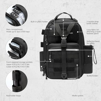 BASSDASH Convertible Fishing Backpack Sling Bag with Rod Holder, Adjustable Tactical Water-Resistant Tackle Storage Pack FP07 - color: Black, size: Standard