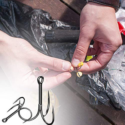 Drasry Fishing Treble Hooks Set for Saltwater Freshwater Size 1/0 to 16 High Carbon Steel Different Fish Hook 50pcs/Box - color: Black, size: #6 to #1/0 Large