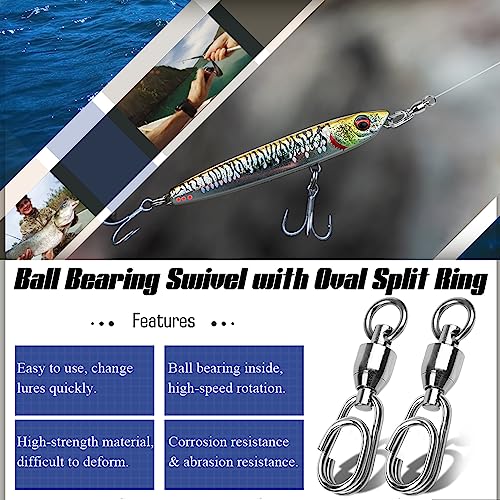 AMYSPORTS High Strength Snap Swivel Stainless Split Rings Fishing Swivel Freshwater Ball Bearing Swivels Fishing Saltwater, 25pcs, 30lbs - size: Size 4+4(98lb) 50 pcs