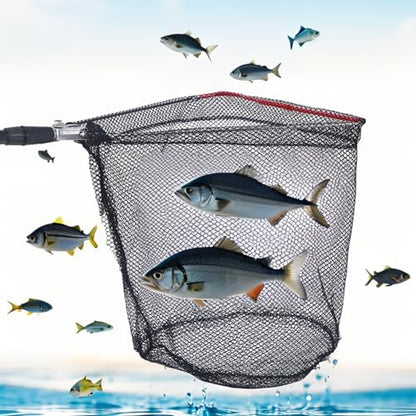 Telescopic Fishing Landing Net, Folding Fishing Nets with Telescopic Rod Handle for Fish Catch Release, Aquarium, Ponds Floating Objects, Carp Trout - color: White pole+black net