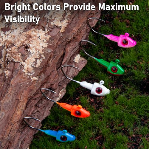 Dr.Fish 10 Pack Crappie Swimbait Jig Heads Freshwater Fishing Jig Minnow Style 3D Eyes Sickle Hook for Panfish Bluegill Bass Walleye Trout Fishing - color: Blue/Green, size: 1/32oz-10 Pack