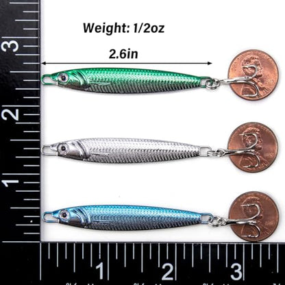 Dr.Fish Fishing Jigs Jigging Spoon Saltwater Fishing Lure Casting Metal Spoon Surf Fishing Mackerel Striper Lures Stinger Bluefish Vertical Diamond Jig - color: Blue, size: 1/2oz-3 Pieces