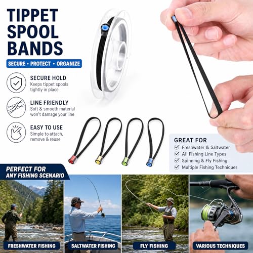 Fishing Line Keeper, Fishing Tippet Spool Ring, 4Pcs Elastic Fabric Fly Fishing Tippet Rings Wire Loop Leader Fishing Accessories