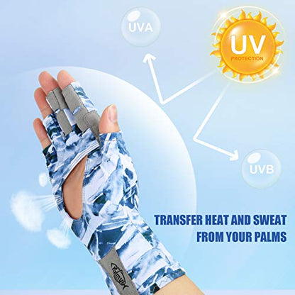 Palmyth UV Protection Fishing Fingerless Gloves UPF50+ Sun Gloves Men Women for Kayaking, Hiking, Paddling, Driving, Canoeing, Rowing - color: Air Mountain Sky, size: Medium