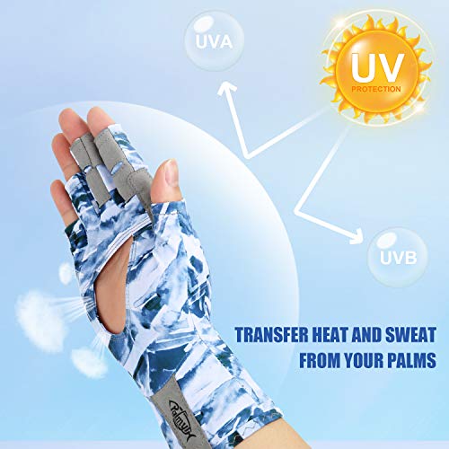 Palmyth UV Protection Fishing Fingerless Gloves UPF50+ Sun Gloves Men Women for Kayaking, Hiking, Paddling, Driving, Canoeing, Rowing - color: Air Mountain Sky, size: Large