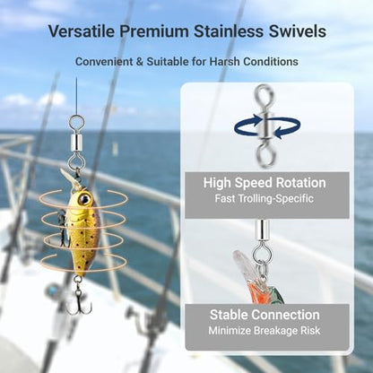 AMYSPORTS Lure Connector Swivels Fishing Stainless Steel Saltwater Fishing Swivel Rolling High Strength Barrel Swivels Tackle SUS304 - size: Size1 (408lb) 50 pcs