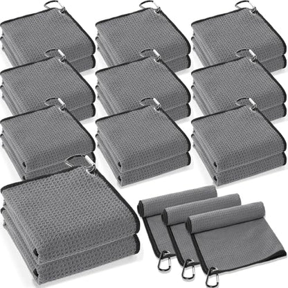 Batiyeer 30 Pcs Golf Towels Bulk for Bags 16'' x 16'' Microfiber Fabric Golf Towel with Clip Waffle Pattern for Men Mini Tournament Fitness Yoga Camping (Dark Gray) - color: Dark Gray