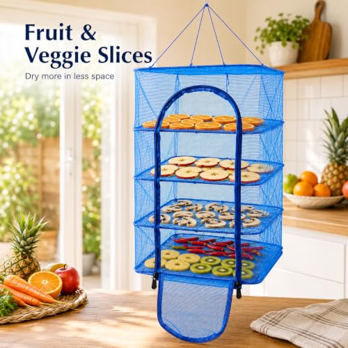 Toddmomy Foldable Fish Drying -Layer Hanging Mesh Dryer for Shrimp Fish Fruit Vegetables Lightweight Quick-Dry Cage with Buckle 25.98 X 15.74 X 15.74 in for Indoor Outdoor Use